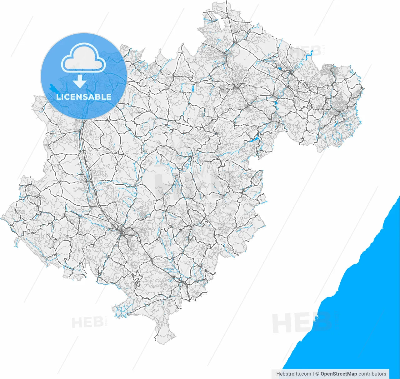 Teruel, Spain, high resolution vector map - Instant download PDF and JPG