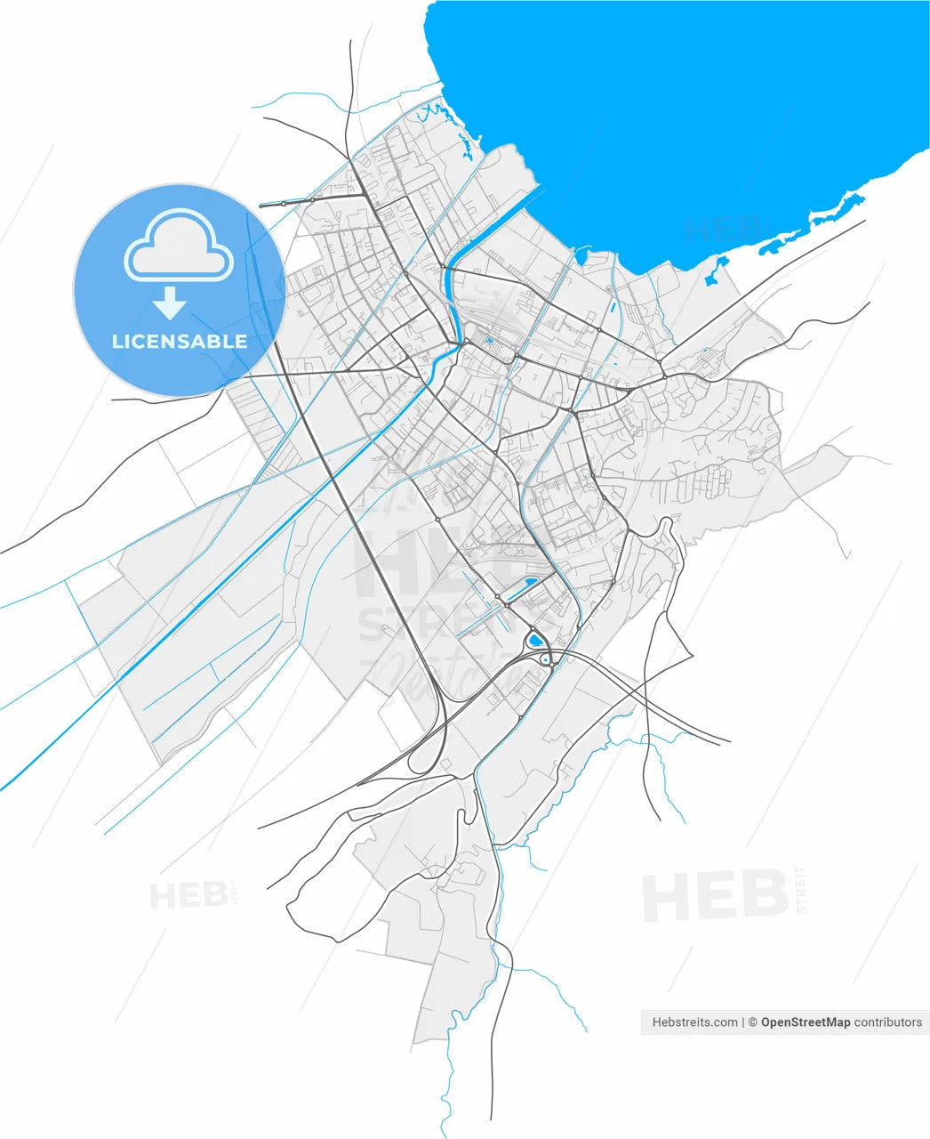Yverdon-les-Bains, Switzerland, high resolution vector map - Instant download PDF and JPG