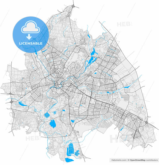 Kharkiv, Kharkiv Oblast, Ukraine, high resolution vector map - Instant download PDF and JPG