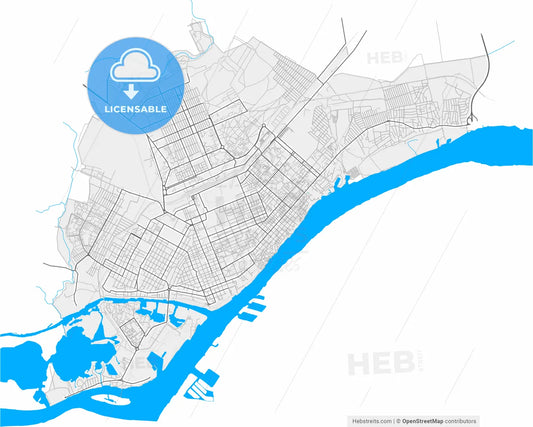 Kherson, Kherson Oblast, Ukraine, high resolution vector map - Instant download PDF and JPG