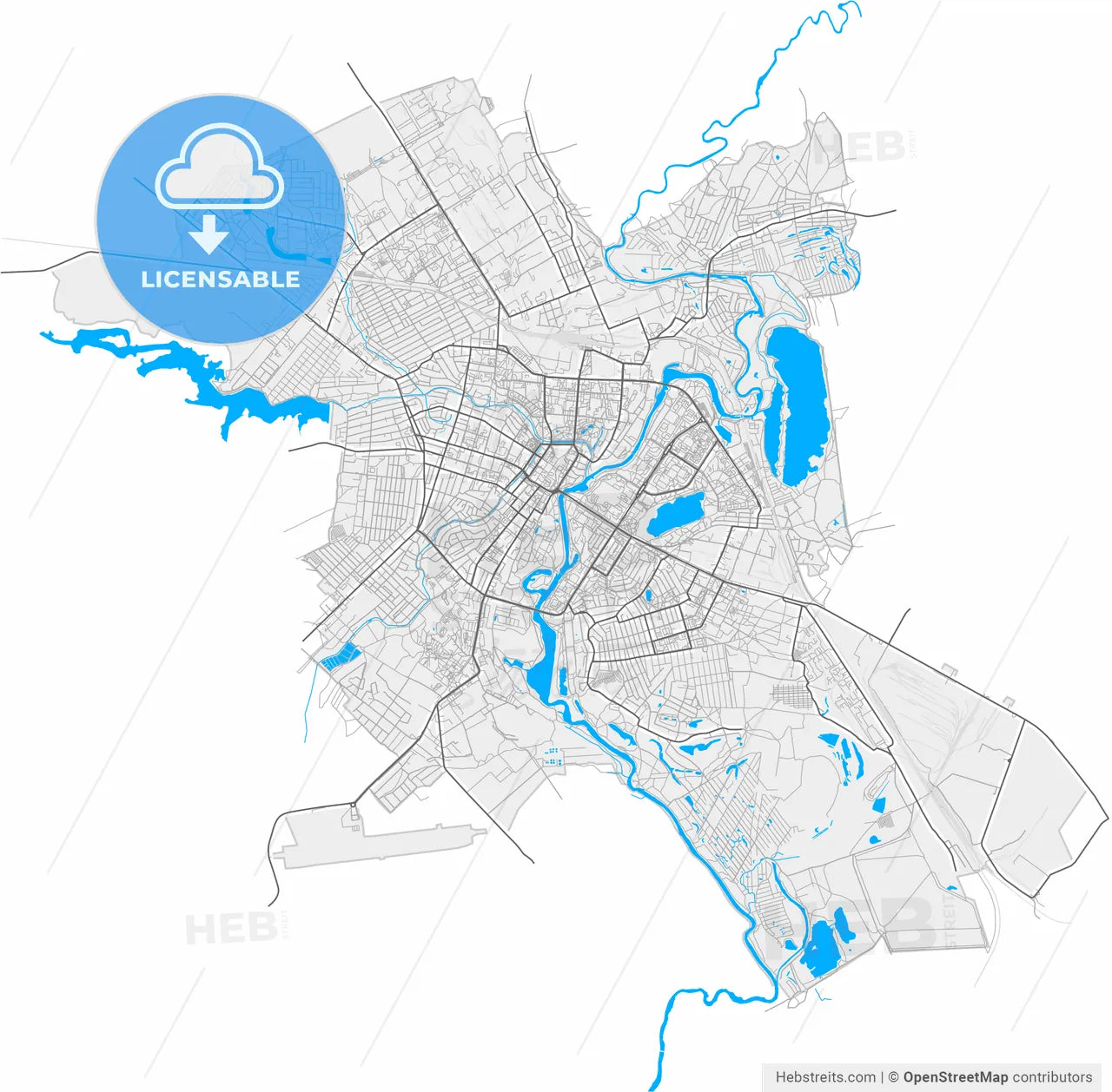 Sumy, Sumy Oblast, Ukraine, high resolution vector map - Instant download PDF and JPG