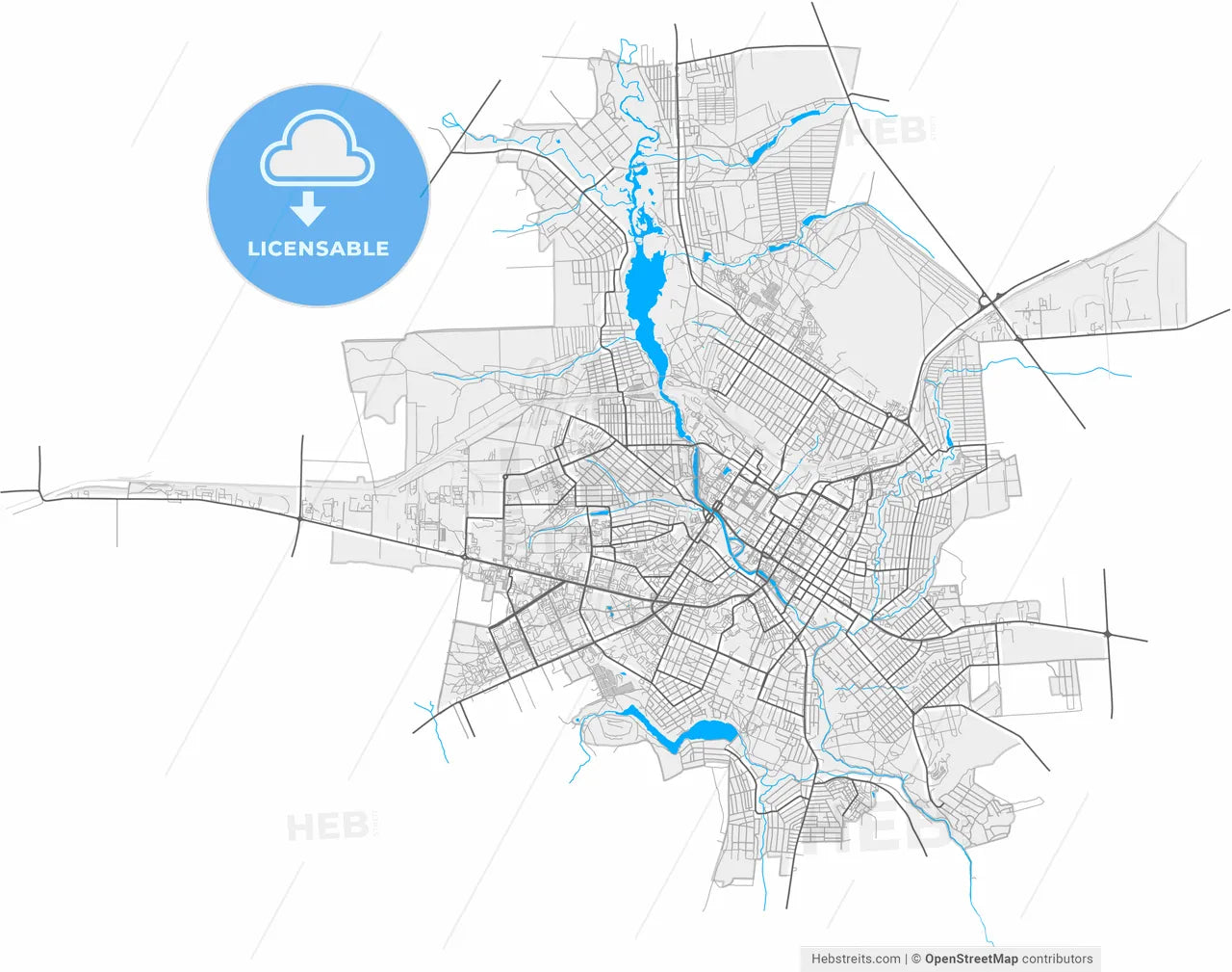 Kropyvnytskyi, Kirovohrad Oblast, Ukraine, high resolution vector map - Instant download PDF and JPG