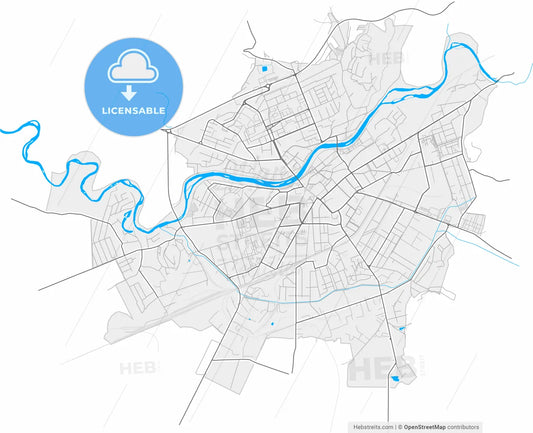 Mukachevo, Zakarpattia Oblast, Ukraine, high resolution vector map - Instant download PDF and JPG
