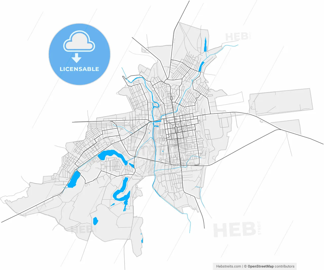 Oleksandriia, Kirovohrad Oblast, Ukraine, high resolution vector map - Instant download PDF and JPG