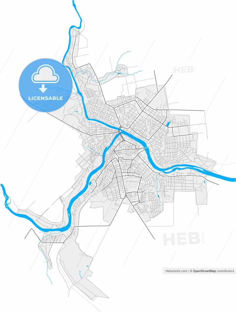 Pervomaisk, Mykolaiv Oblast, Ukraine, high resolution vector map - Instant download PDF and JPG