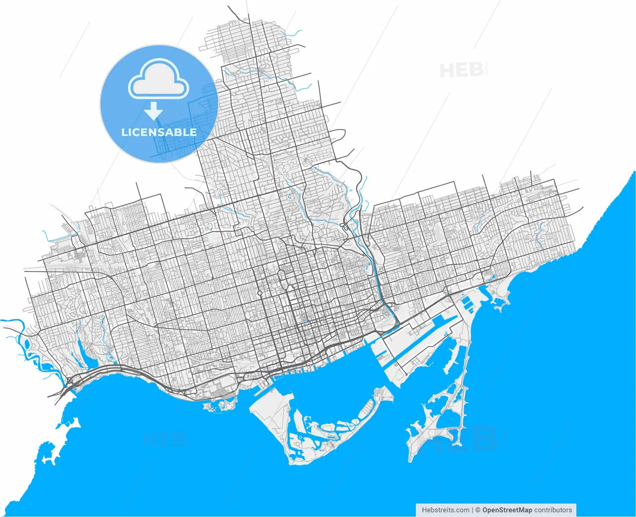 Toronto, Ontario, Canada, high resolution vector map - Instant download PDF and JPG