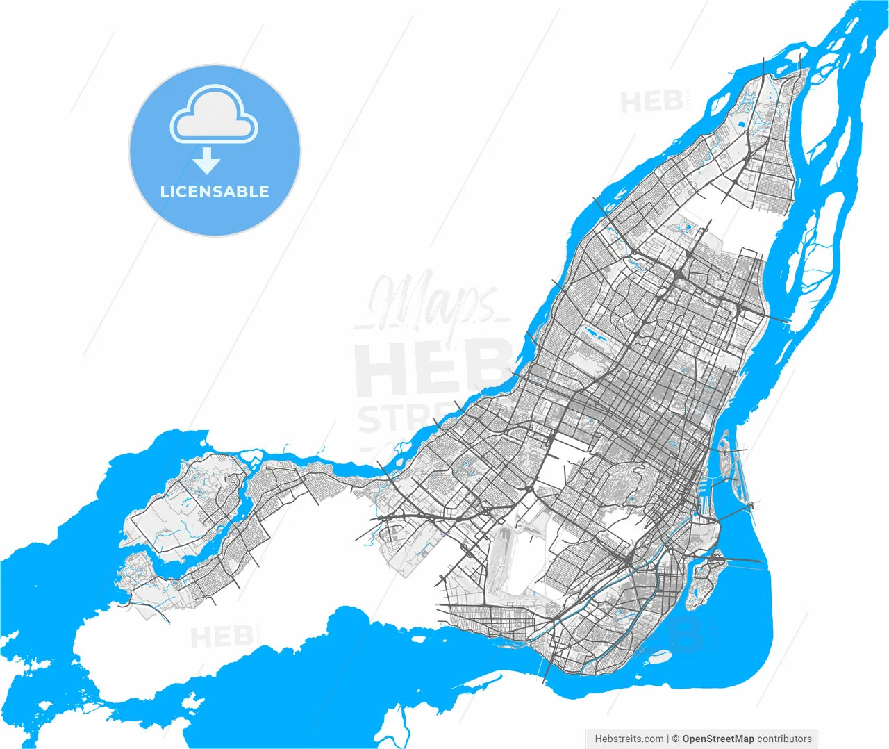 Montreal, Quebec, Canada, high resolution vector map - Instant download PDF and JPG