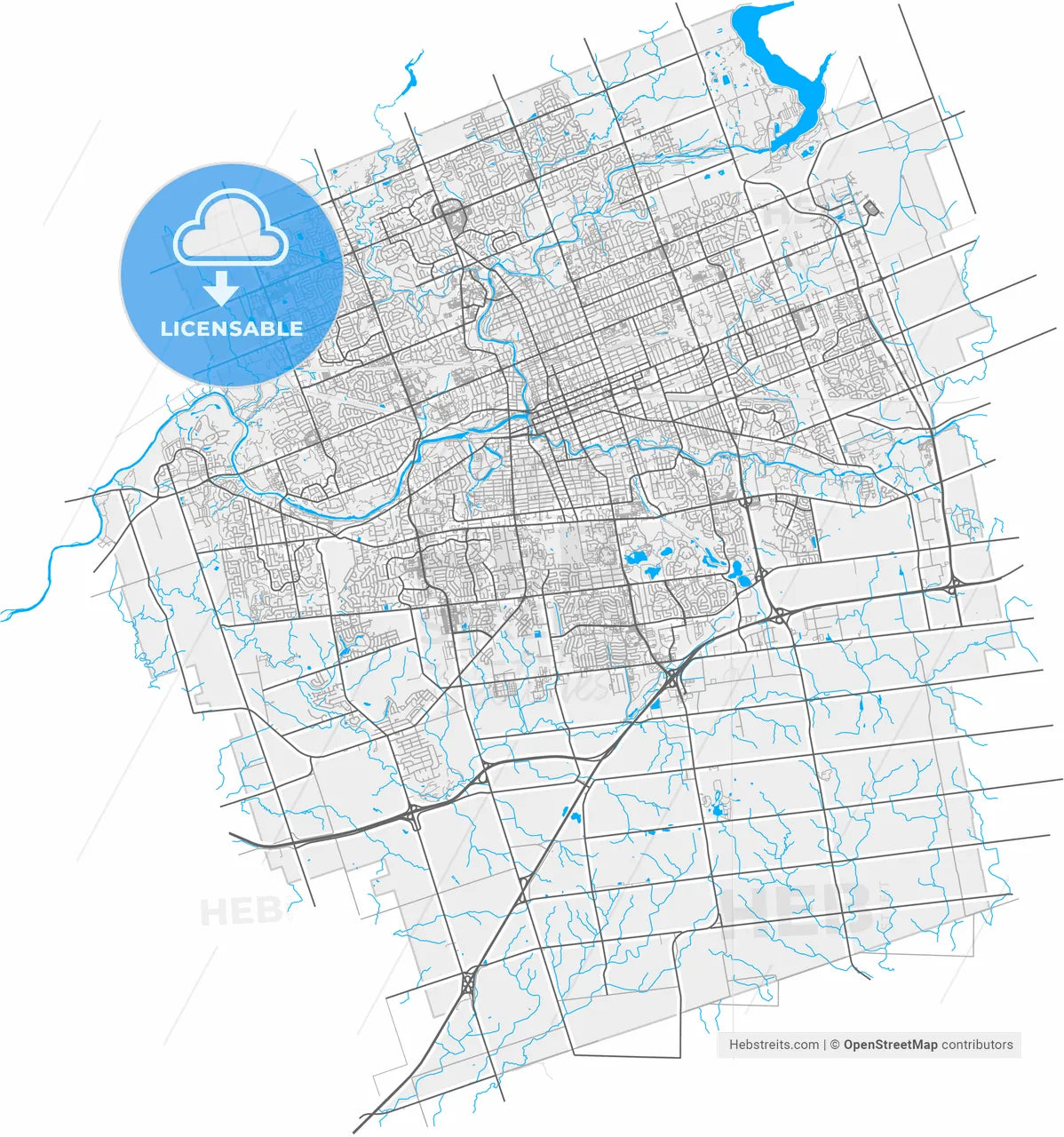London, Ontario, Canada, high resolution vector map - Instant download PDF and JPG