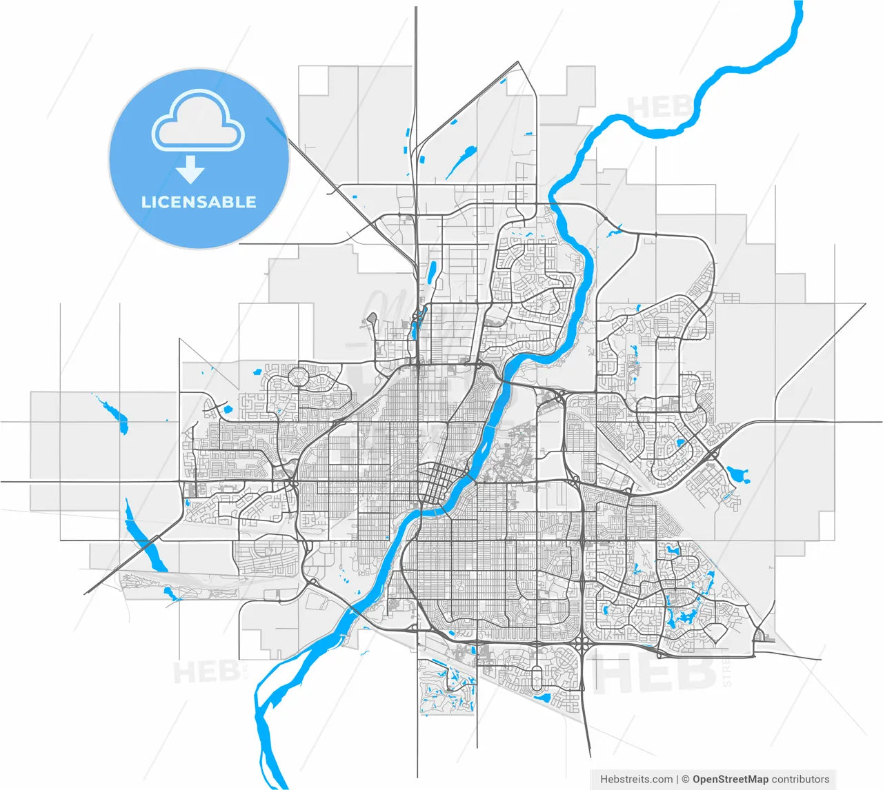 Saskatoon, Saskatchewan, Canada, high resolution vector map - Instant download PDF and JPG
