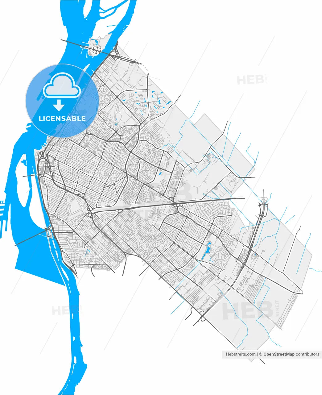 Longueuil, Quebec, Canada, high resolution vector map - Instant download PDF and JPG