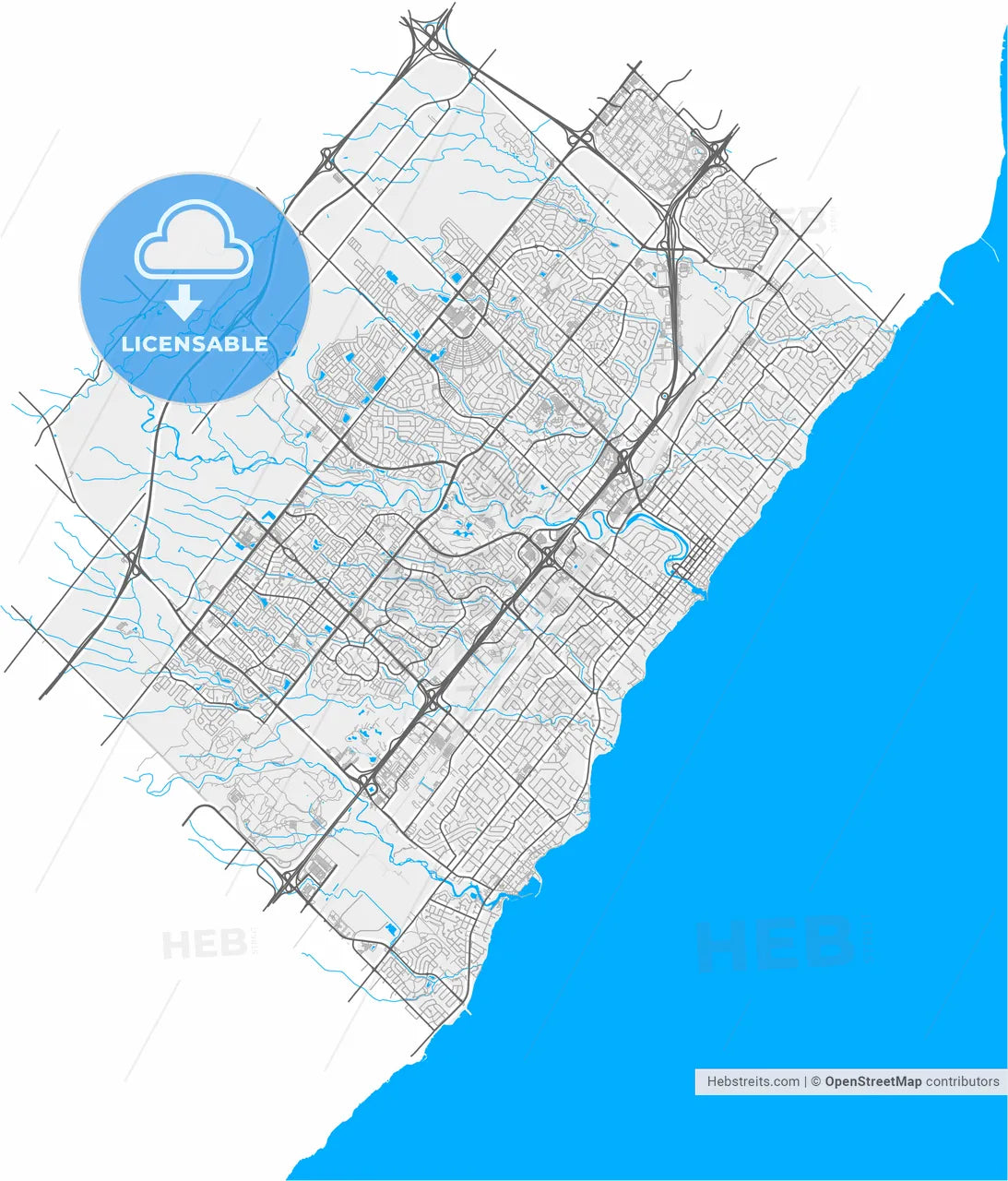 Oakville, Ontario, Canada, high resolution vector map - Instant download PDF and JPG