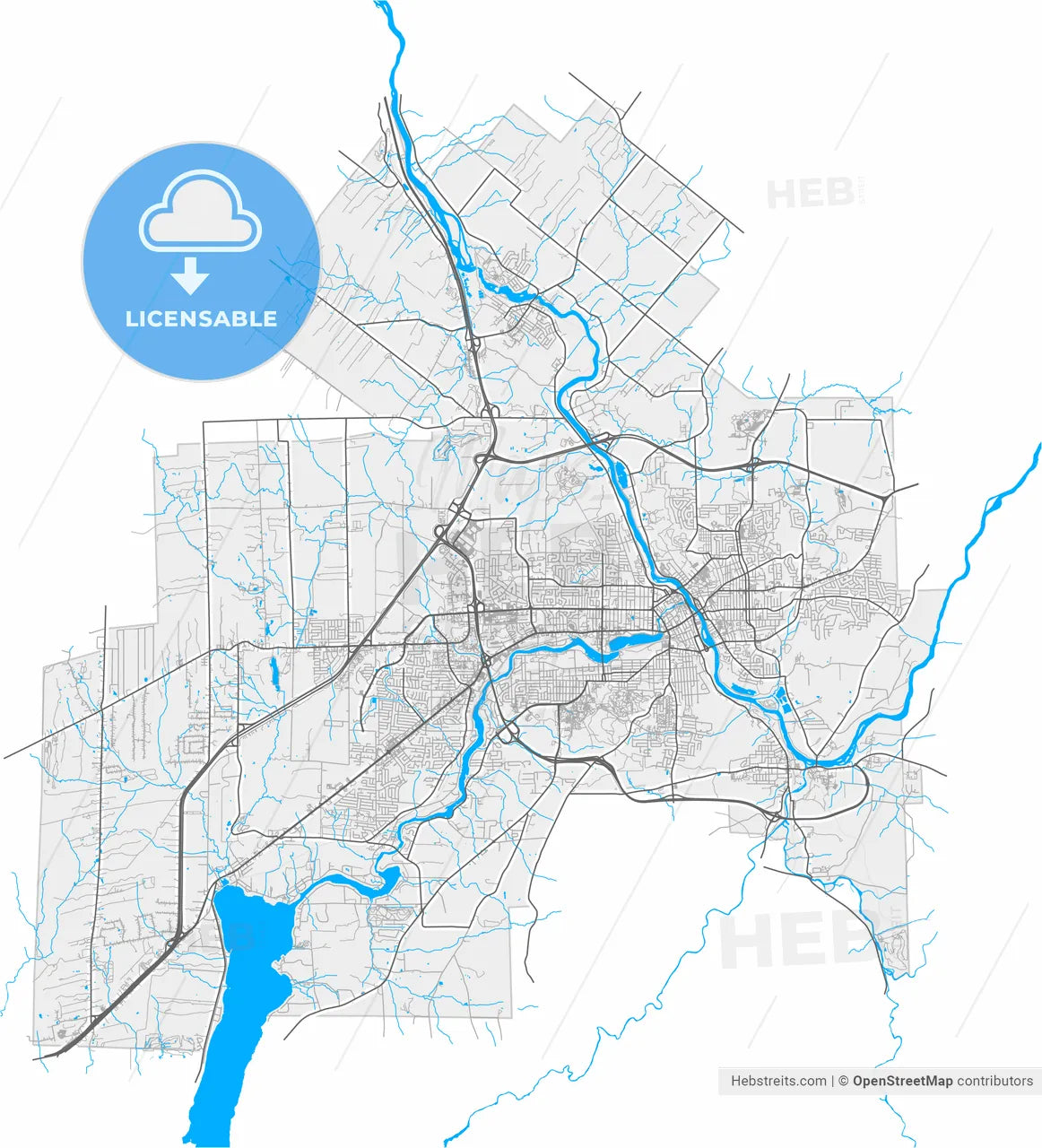 Sherbrooke, Quebec, Canada, high resolution vector map - Instant download PDF and JPG