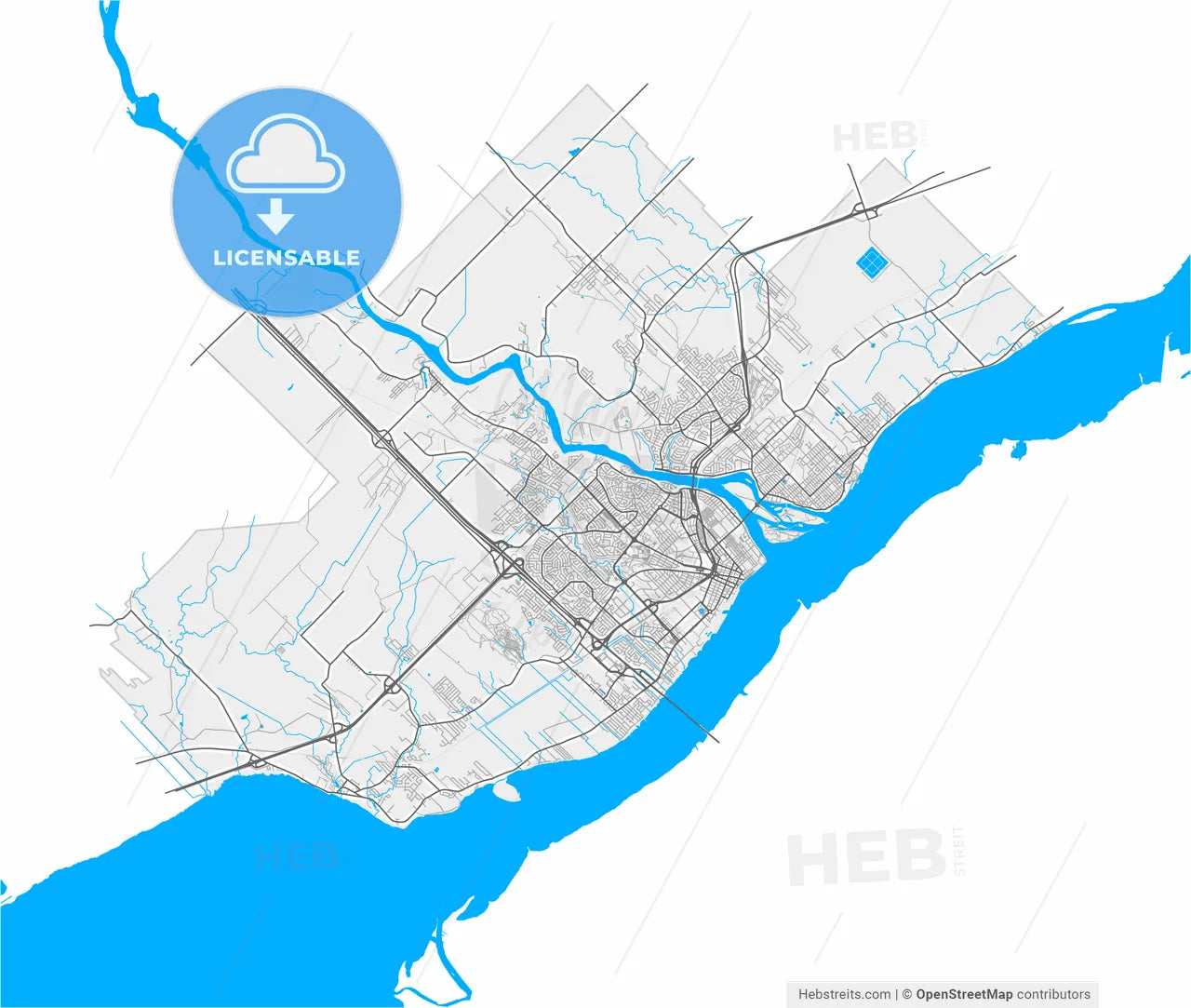Trois-Rivières, Quebec, Canada, high resolution vector map - Instant download PDF and JPG
