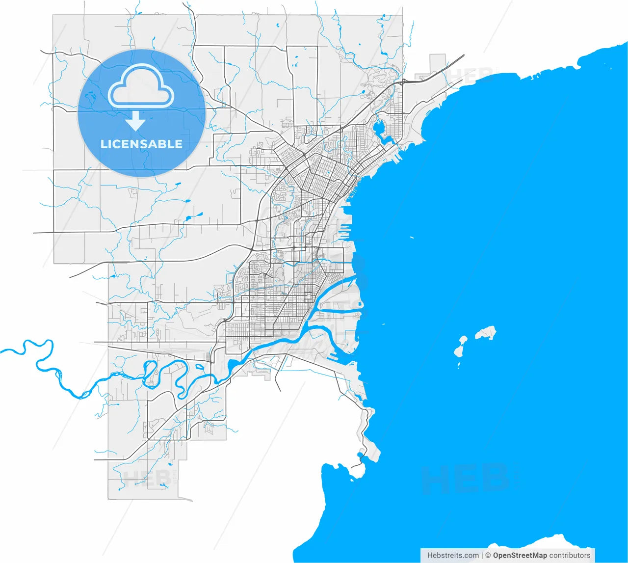 Thunder Bay, Ontario, Canada, high resolution vector map - Instant download PDF and JPG