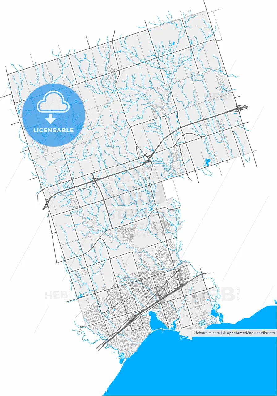 Pickering, Ontario, Canada, high resolution vector map - Instant download PDF and JPG