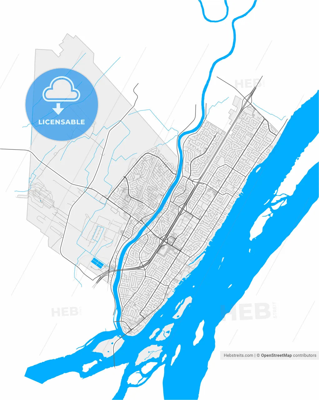 Repentigny, Quebec, Canada, high resolution vector map - Instant download PDF and JPG