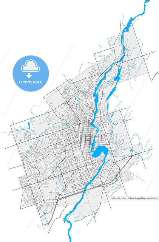 Peterborough, Ontario, Canada, high resolution vector map - Instant download PDF and JPG