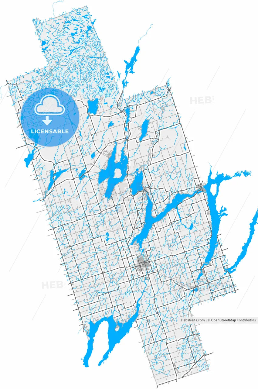 Kawartha Lakes, Ontario, Canada, high resolution vector map - Instant download PDF and JPG