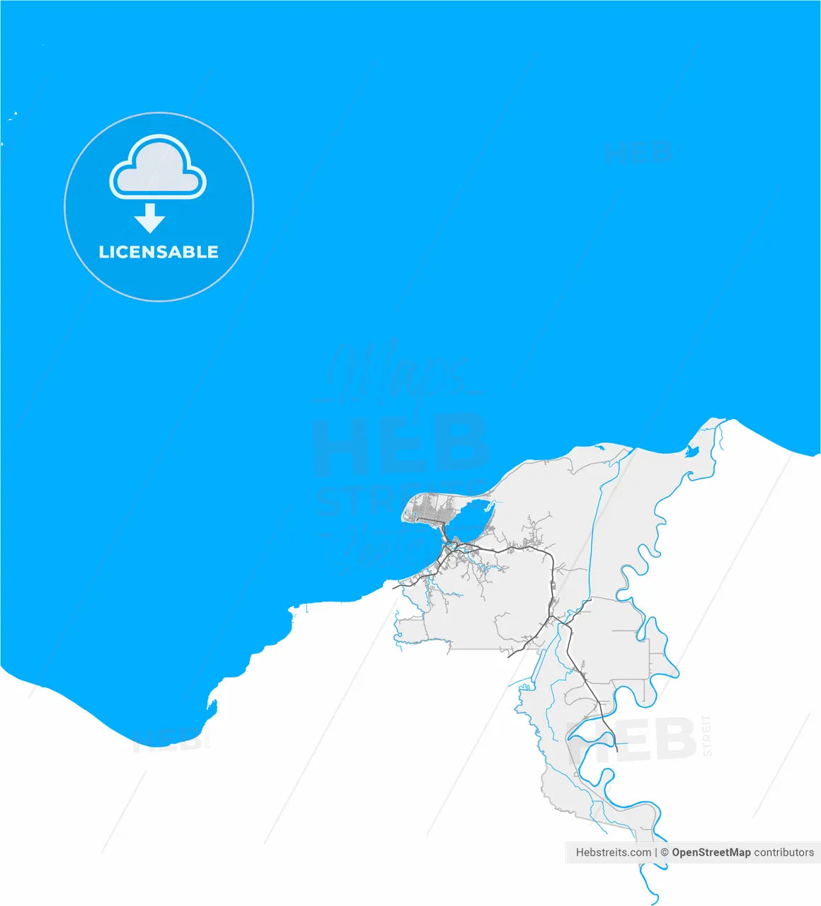 Puerto Cortés, Cortés, Honduras, high resolution vector map - Instant download PDF and JPG