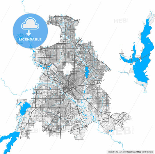Dallas, Texas, United States, high resolution vector map - Instant download PDF and JPG