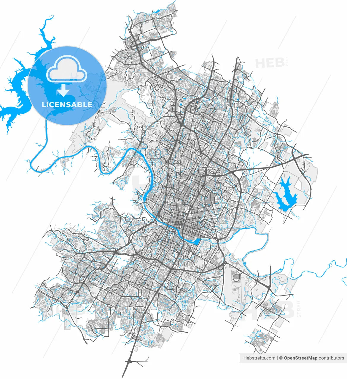 Austin, Texas, United States, high resolution vector map - Instant download PDF and JPG