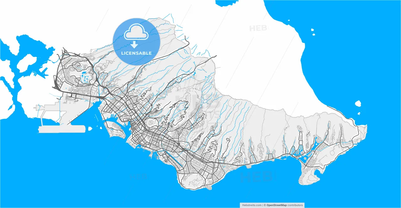 Honolulu, Hawaii, United States, high resolution vector map - Instant download PDF and JPG