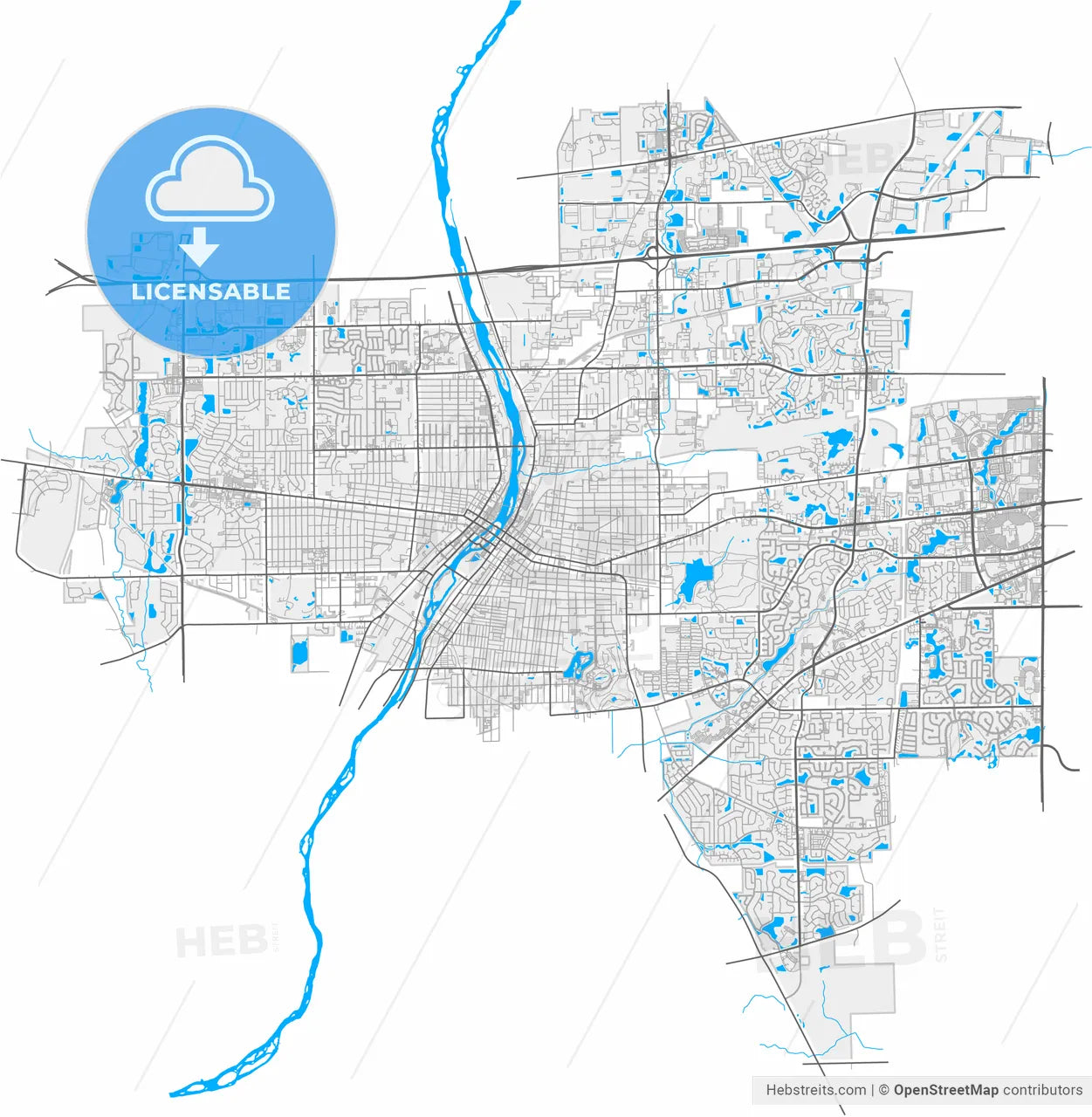 Aurora, Illinois, United States, high resolution vector map - Instant download PDF and JPG