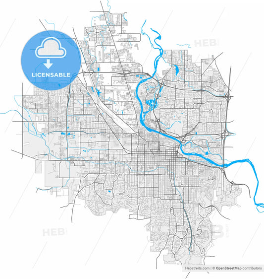 Eugene, Oregon, United States, high resolution vector map - Instant download PDF and JPG