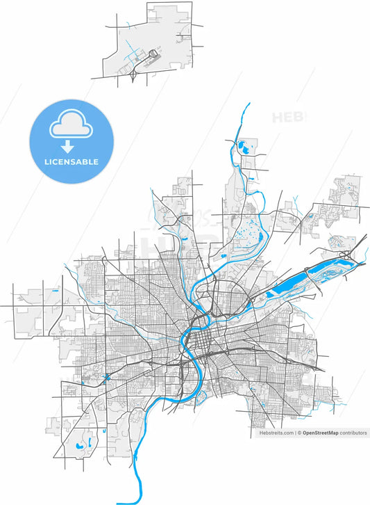 Dayton, Ohio, United States, high resolution vector map - Instant download PDF and JPG