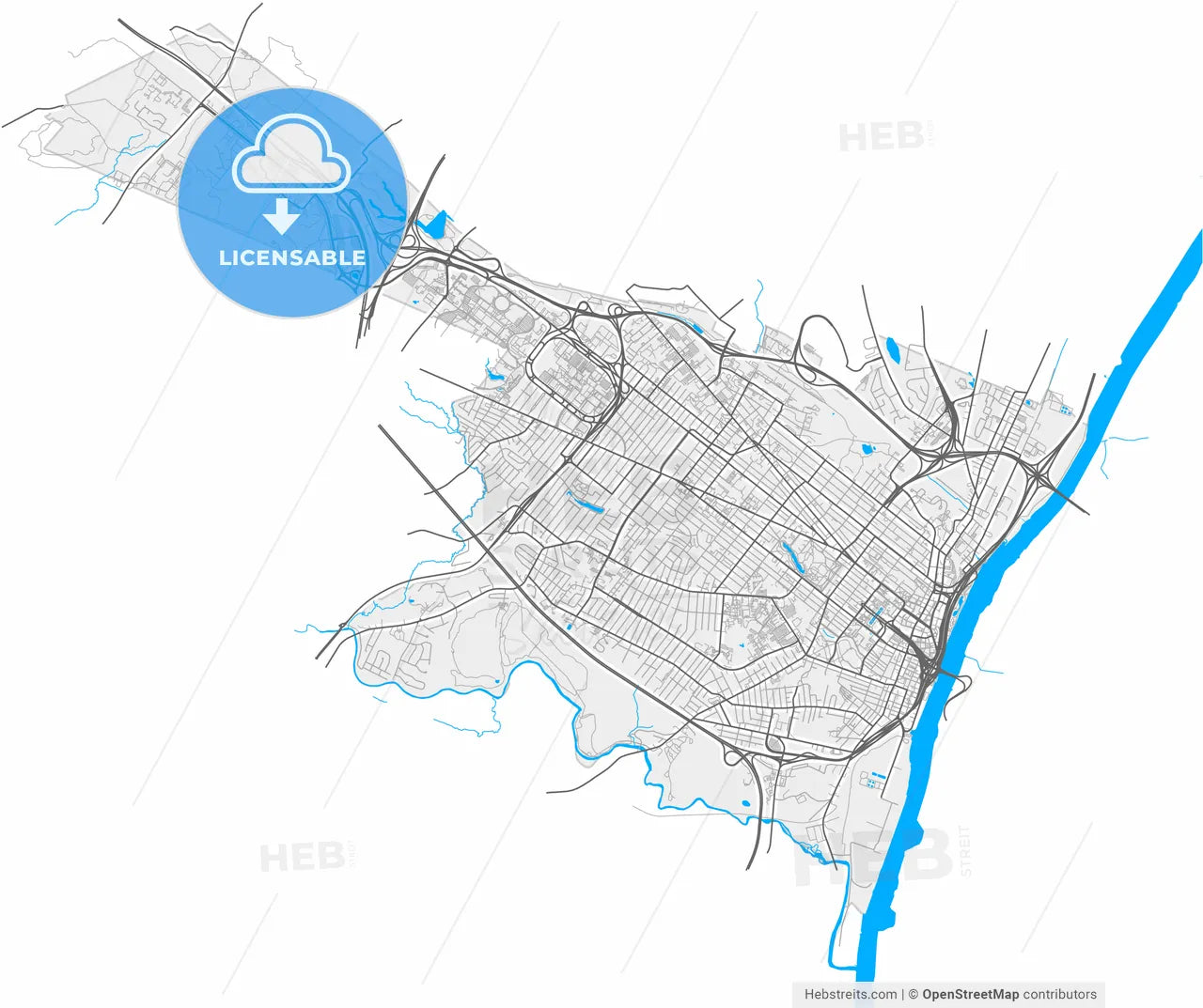 Albany, New York, United States, high resolution vector map - Instant download PDF and JPG