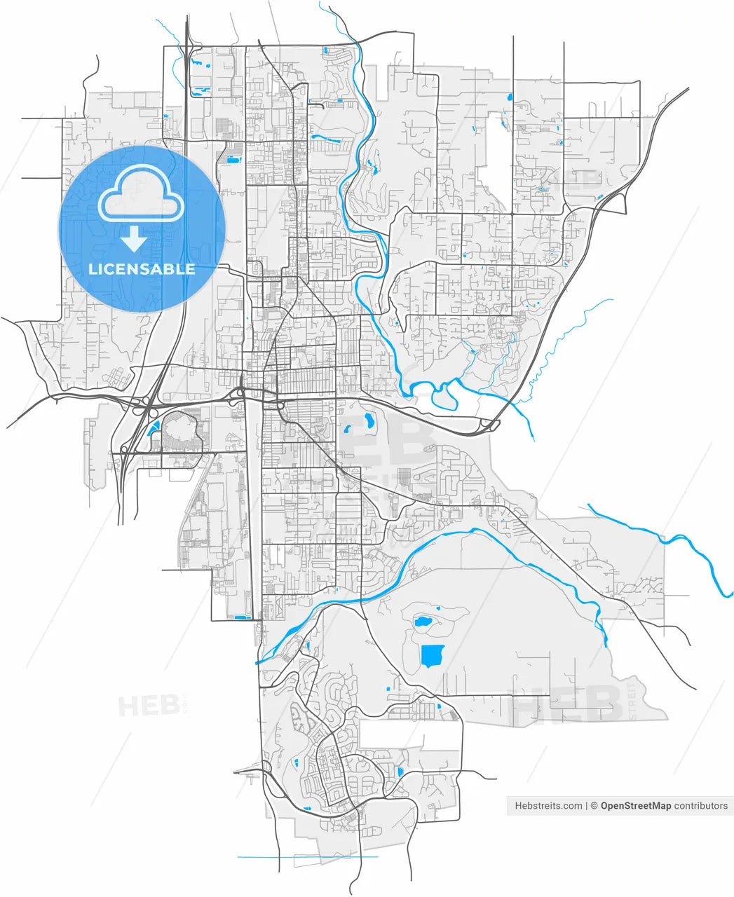 Auburn, Washington, United States, high resolution vector map - Instant download PDF and JPG