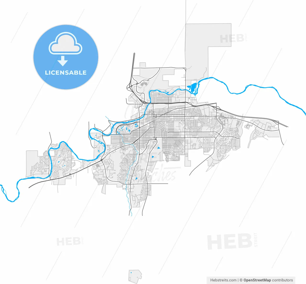 Casper, Wyoming, United States, high resolution vector map - Instant download PDF and JPG