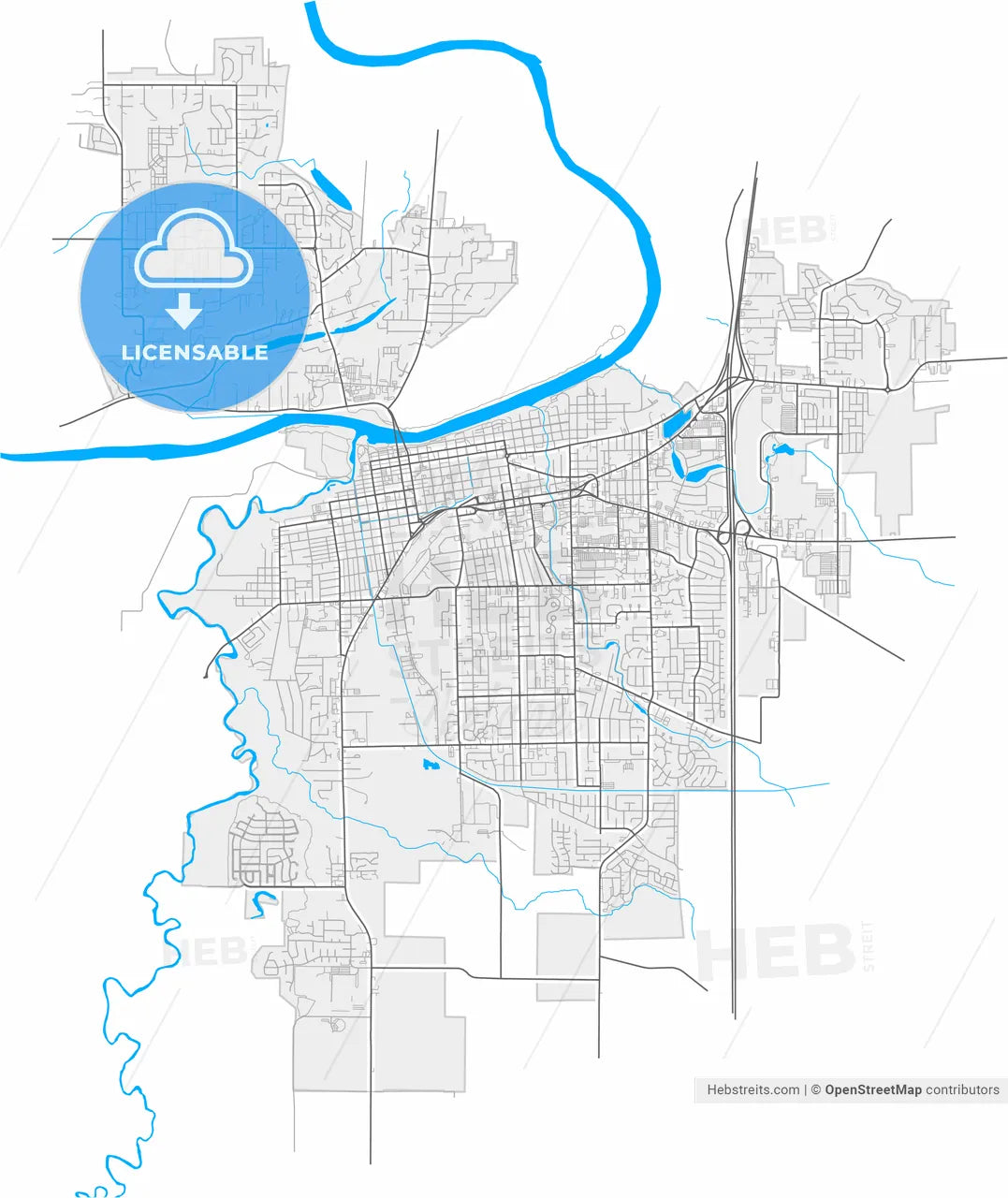Albany, Oregon, United States, high resolution vector map - Instant download PDF and JPG