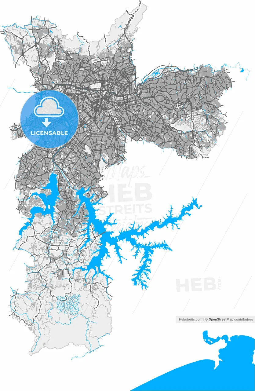 Sao Paulo, Brazil, high resolution vector map - Instant download PDF and JPG