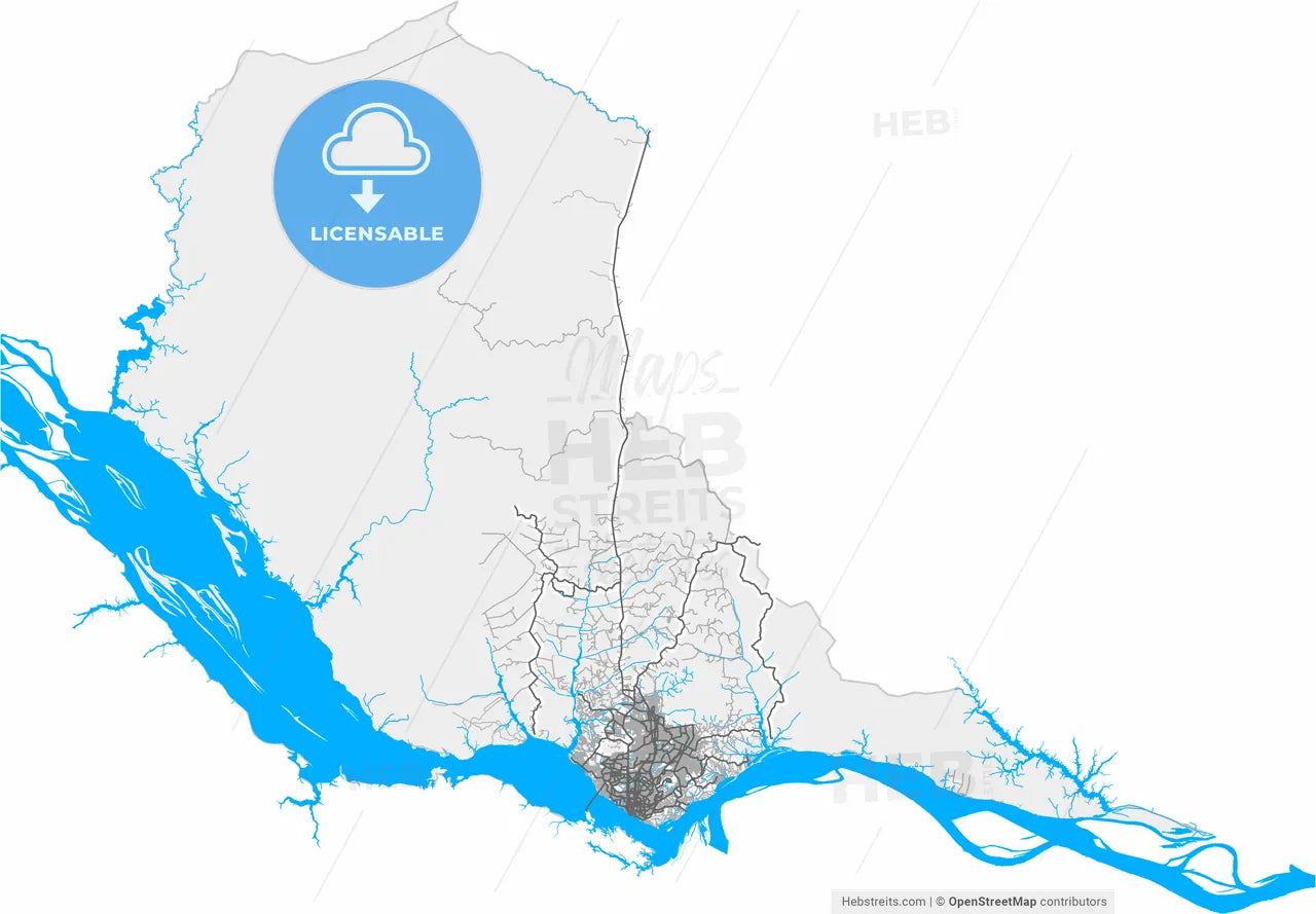 Manaus, Brazil, high resolution vector map - Instant download PDF and JPG