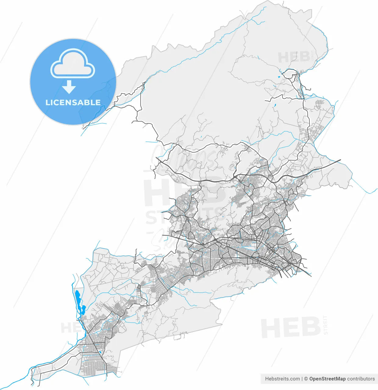 Nova Iguacu, Brazil, high resolution vector map - Instant download PDF and JPG