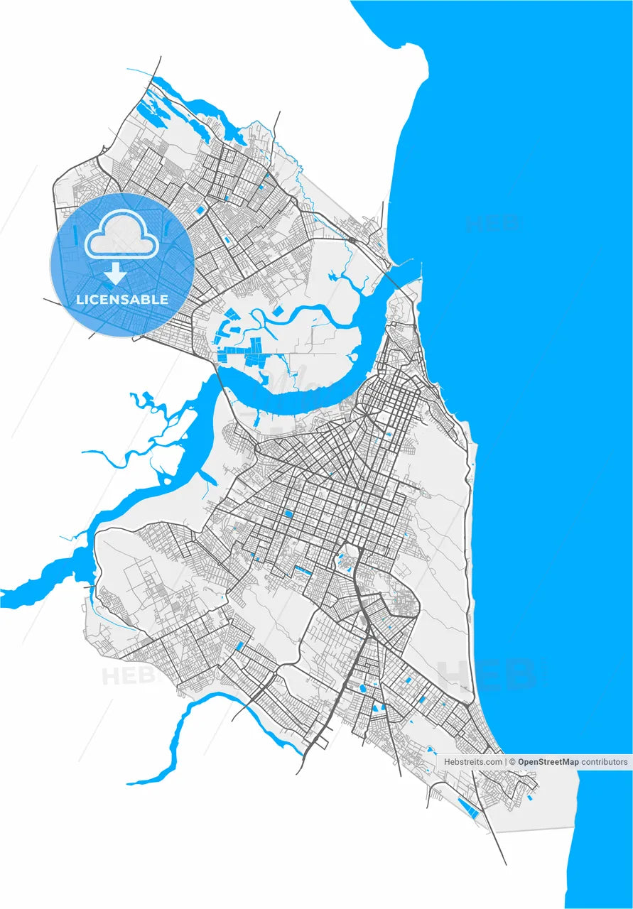 Natal, Brazil, high resolution vector map - Instant download PDF and JPG