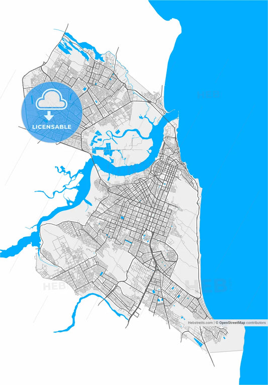 Natal, Brazil, high resolution vector map - Instant download PDF and JPG