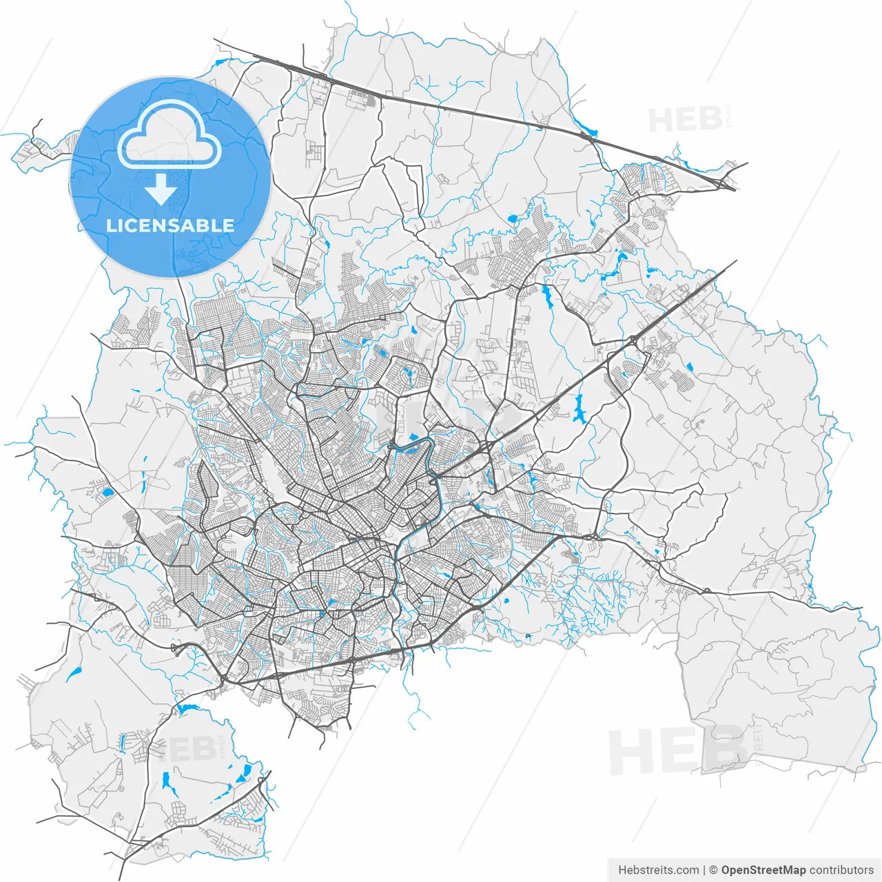 Sorocaba, Brazil, high resolution vector map - Instant download PDF and JPG