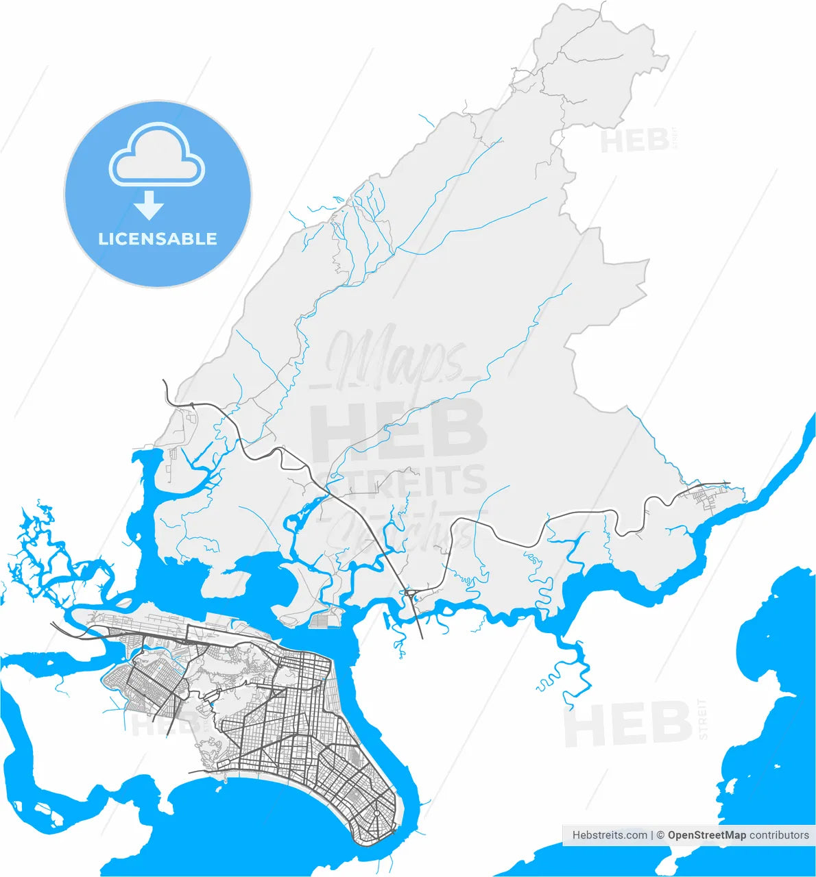 Santos, Brazil, high resolution vector map - Instant download PDF and JPG