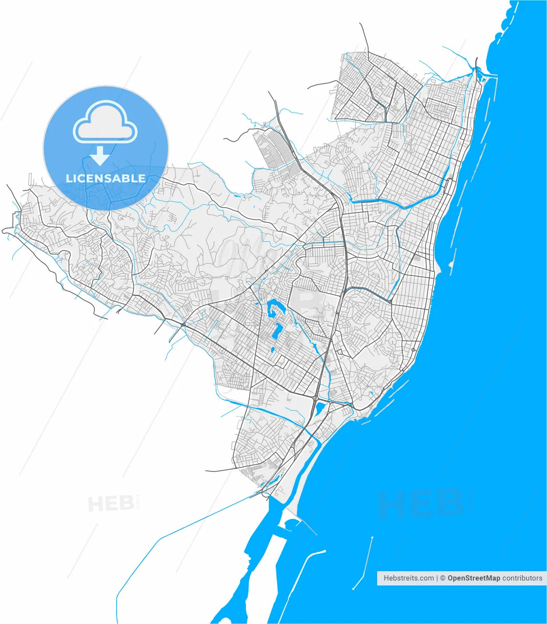 Olinda, Brazil, high resolution vector map - Instant download PDF and JPG
