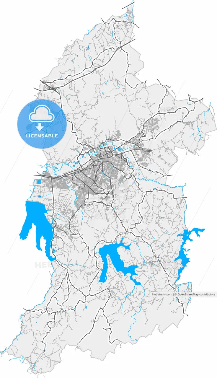 Mogi das Cruzes, Brazil, high resolution vector map - Instant download PDF and JPG