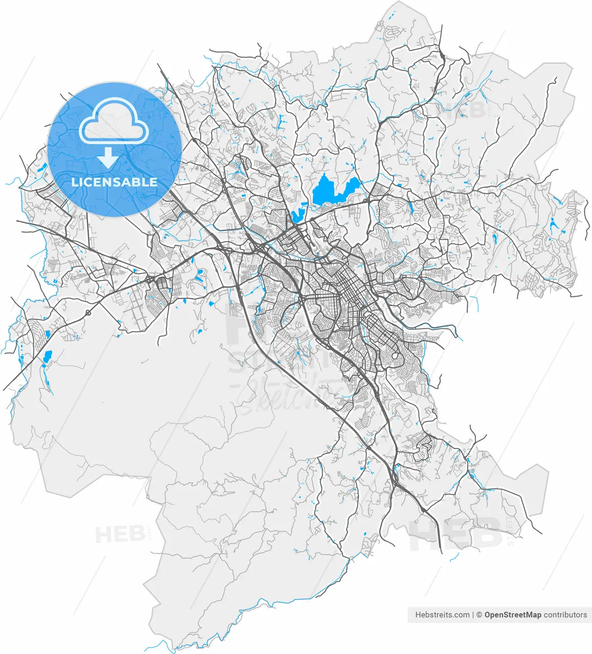 Jundiai, Brazil, high resolution vector map - Instant download PDF and JPG