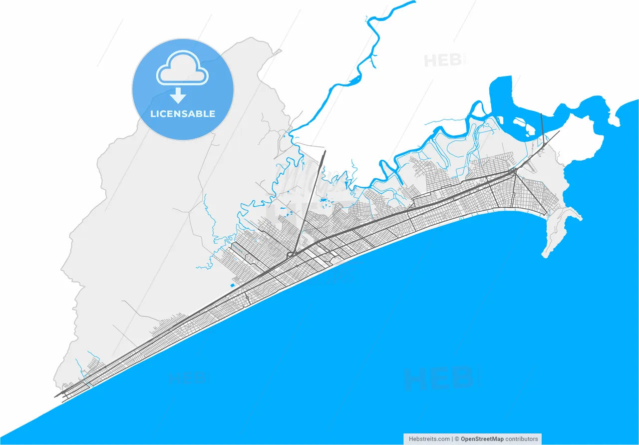 Praia Grande, Brazil, high resolution vector map - Instant download PDF and JPG