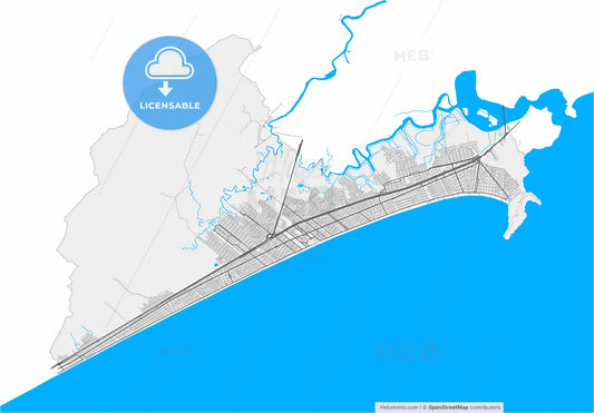 Praia Grande, Brazil, high resolution vector map - Instant download PDF and JPG