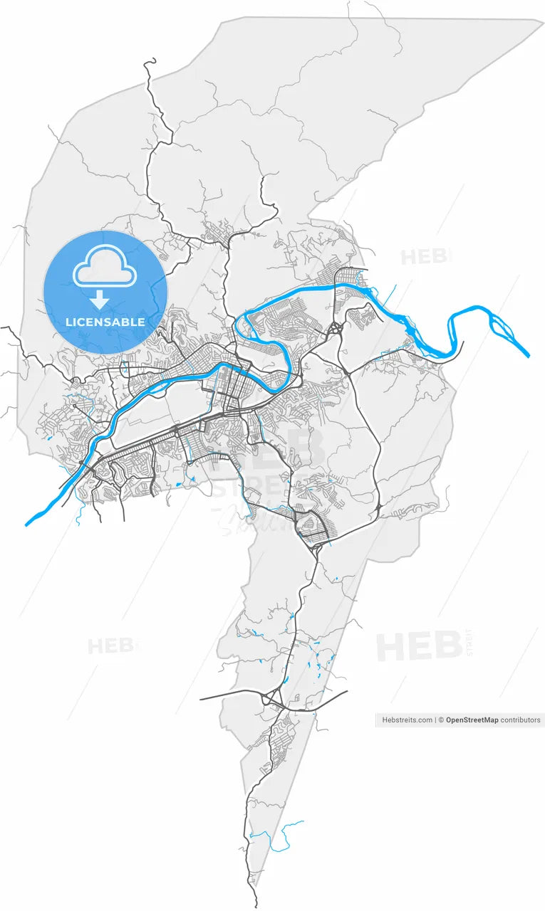 Volta Redonda, Brazil, high resolution vector map - Instant download PDF and JPG
