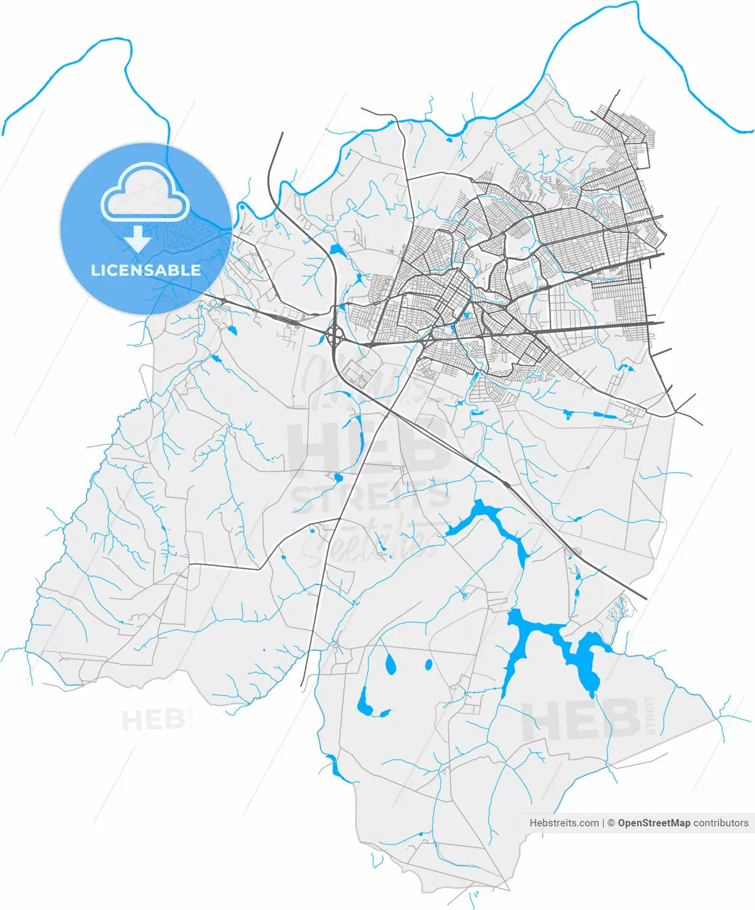 Santa Barbara d Oeste, Brazil, high resolution vector map - Instant download PDF and JPG