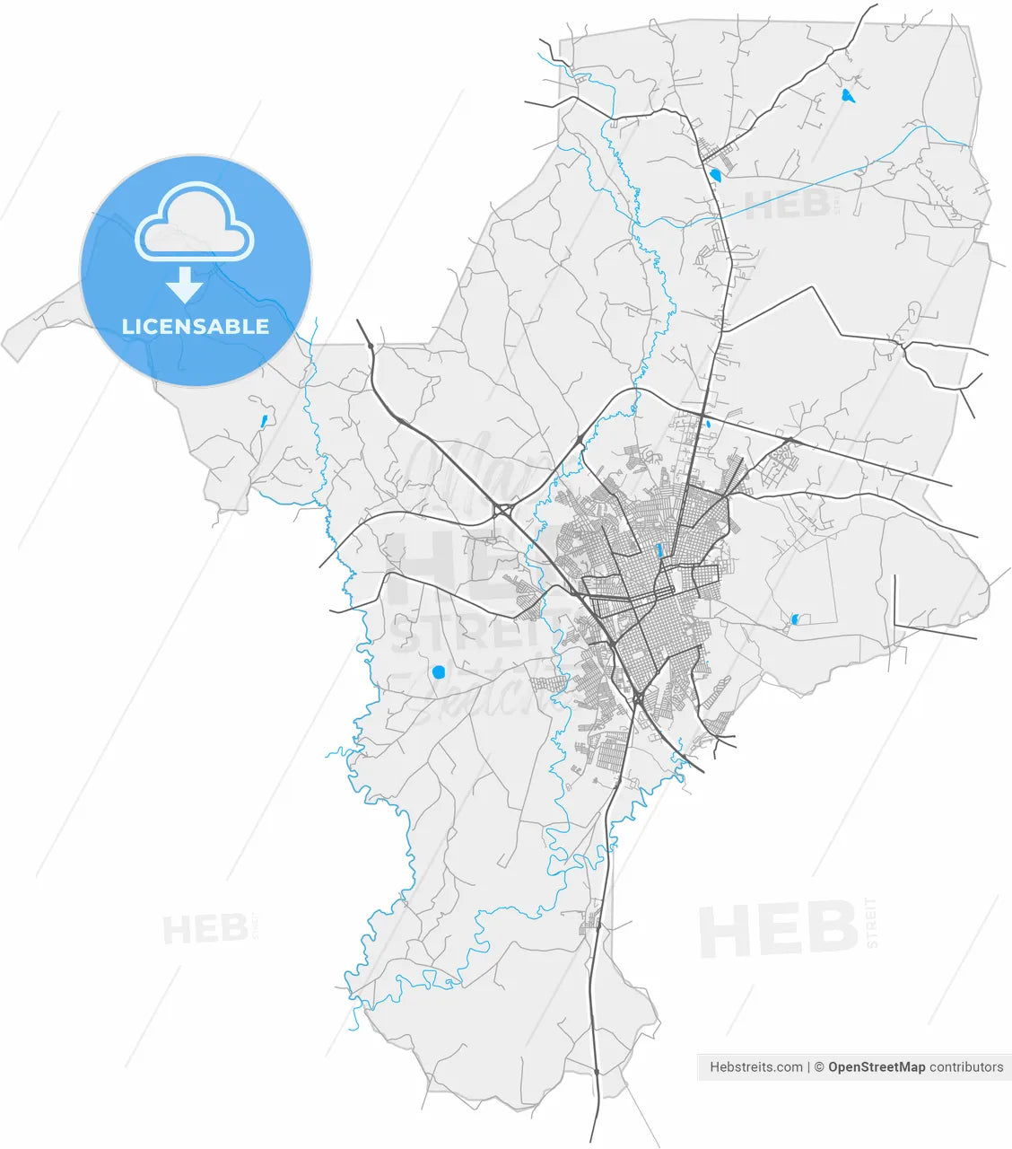 Rio Claro, Brazil, high resolution vector map - Instant download PDF and JPG
