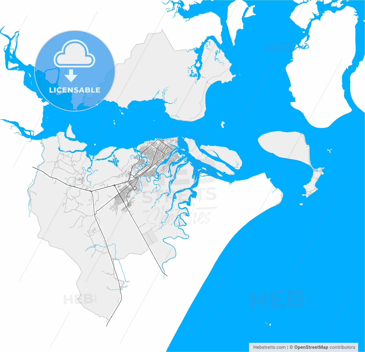 Paranagua, Brazil, high resolution vector map - Instant download PDF and JPG