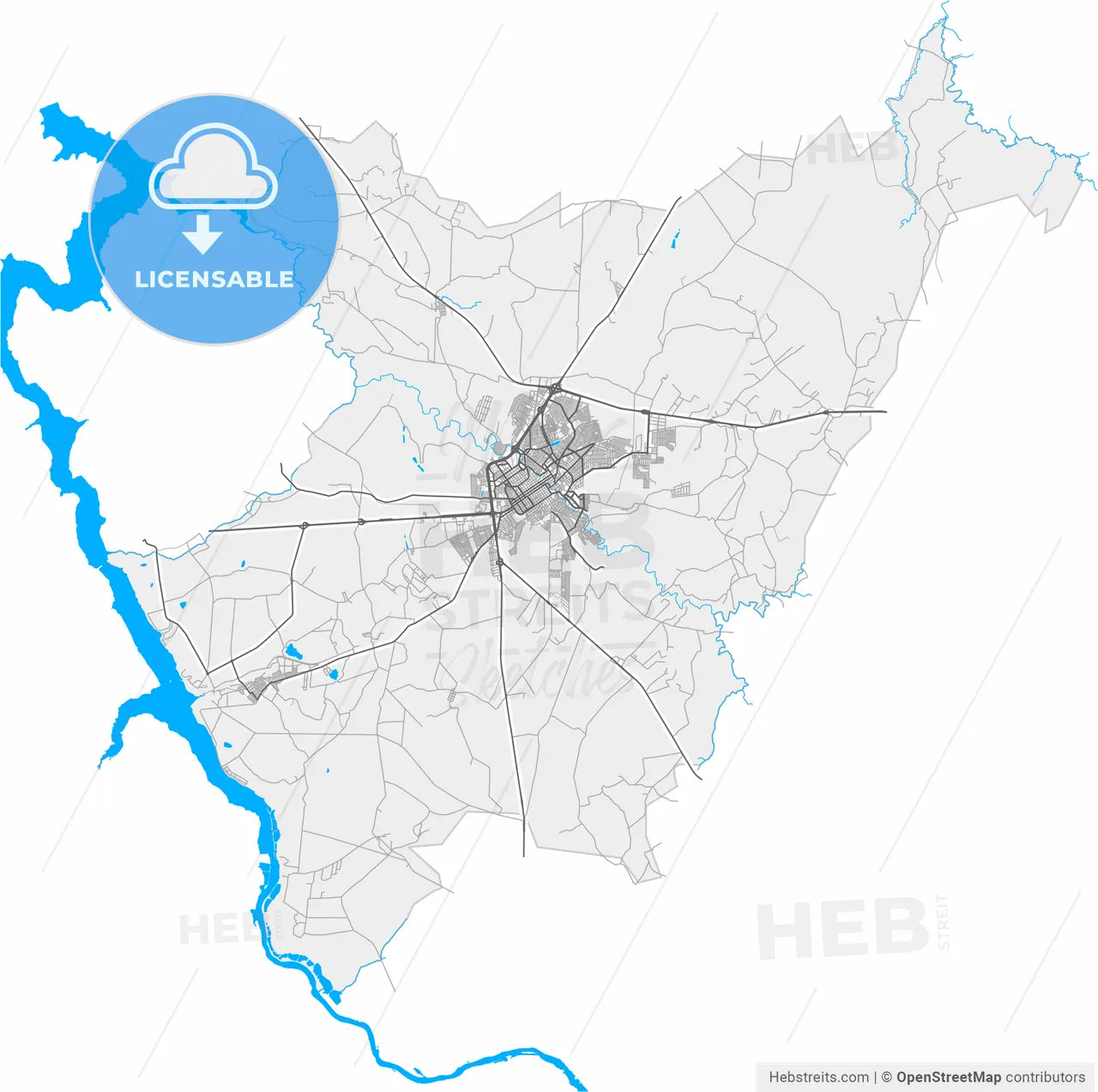 Jau, Brazil, high resolution vector map - Instant download PDF and JPG